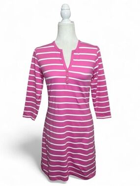 J. McLaughlin Catalina cloth pink/white striped Henley dress